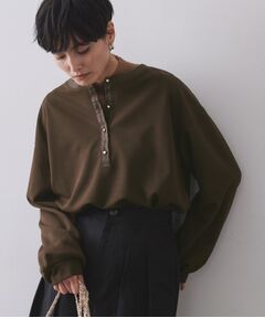 OPAQUE.CLIP / オペーク ドット クリップ カットソー | サテン使いヘンリーネックトップス【洗濯機OK】