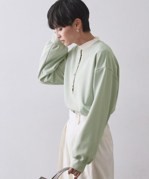 OPAQUE.CLIP / オペーク ドット クリップ カットソー | サテン使いヘンリーネックトップス【洗濯機OK】 | 詳細1