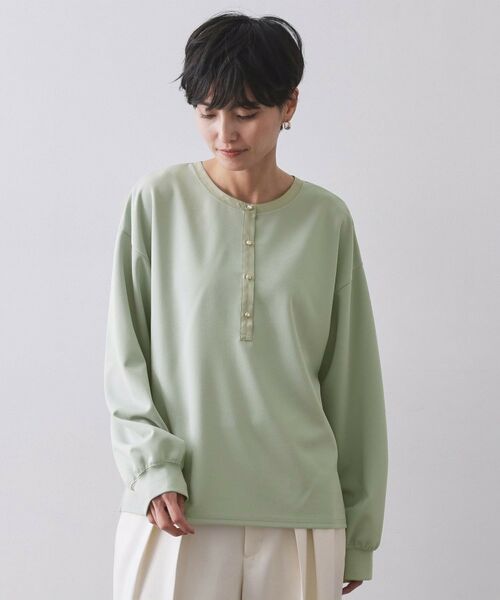 OPAQUE.CLIP / オペーク ドット クリップ カットソー | サテン使いヘンリーネックトップス【洗濯機OK】 | 詳細13