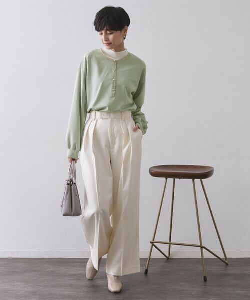 OPAQUE.CLIP / オペーク ドット クリップ カットソー | サテン使いヘンリーネックトップス【洗濯機OK】 | 詳細2