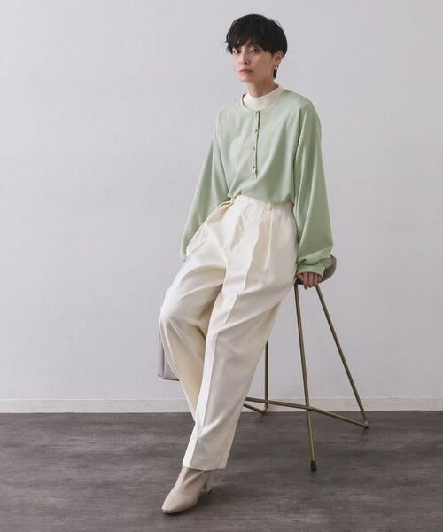 OPAQUE.CLIP / オペーク ドット クリップ カットソー | サテン使いヘンリーネックトップス【洗濯機OK】 | 詳細3