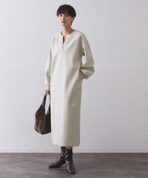 OPAQUE.CLIP / オペーク ドット クリップ ロング・マキシ丈ワンピース | ストレッチメルトンキーネックワンピ【洗濯機OK】 | 詳細2