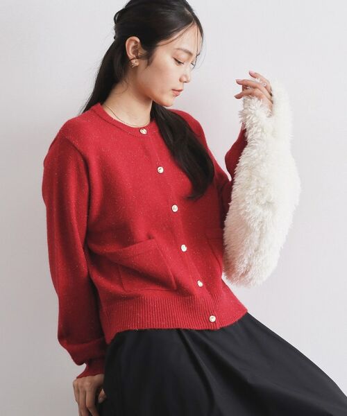 OPAQUE. CLIP/オペーク ドット クリップ 金ボタンラメニットカーディガン【洗濯機OK】 レッド(063) 40(L) OPAQUE. CLIP/オペーク ドット クリップ 金ボタンラメニットカーディガン【洗濯機OK】 レッド(063) 40(L)