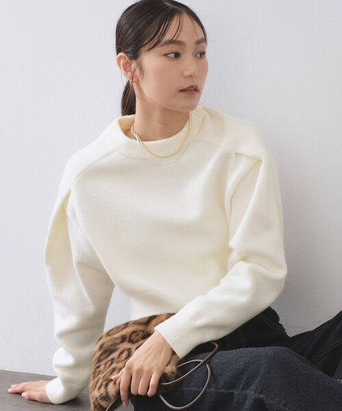 OPAQUE.CLIP / オペーク ドット クリップ ニット・セーター | ショルダータックショートニット【洗濯機OK】（ホワイト(001)）