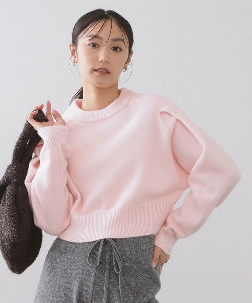 OPAQUE.CLIP / オペーク ドット クリップ ニット・セーター | ショルダータックショートニット【洗濯機OK】（ライトピンク(070)）