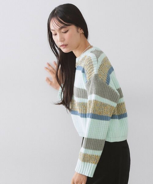 OPAQUE.CLIP / オペーク ドット クリップ ニット・セーター | カラーボーダーミドルゲージニット | 詳細1