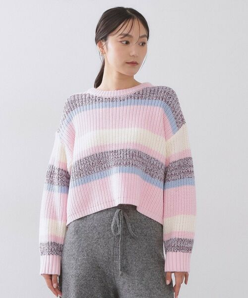 OPAQUE.CLIP / オペーク ドット クリップ ニット・セーター | カラーボーダーミドルゲージニット | 詳細13