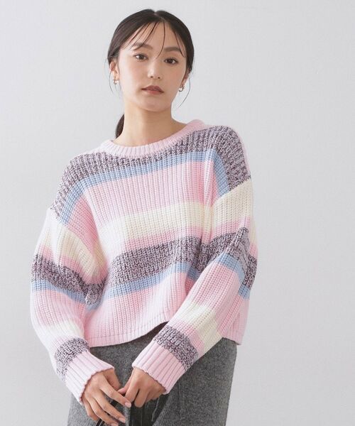 OPAQUE.CLIP / オペーク ドット クリップ ニット・セーター | カラーボーダーミドルゲージニット | 詳細9