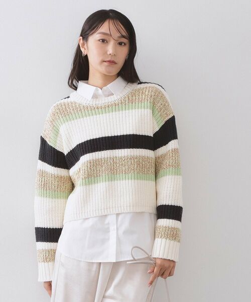 OPAQUE.CLIP / オペーク ドット クリップ ニット・セーター | カラーボーダーミドルゲージニット（オフホワイト(303)）