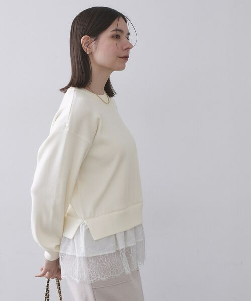 OPAQUE.CLIP / オペーク ドット クリップ ニット・セーター | 裾レースドッキングニット(ホワイト(001))