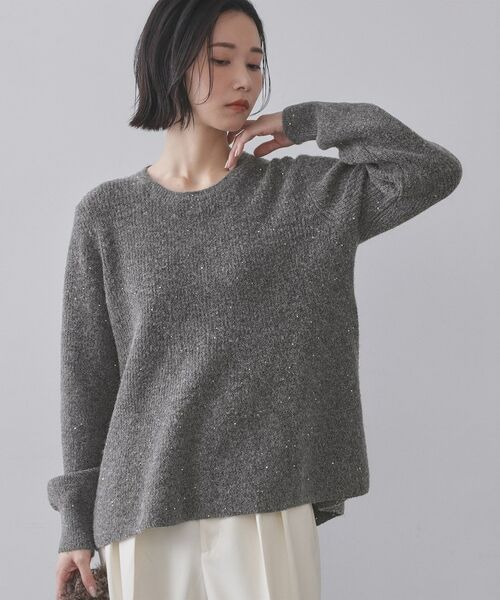 OPAQUE.CLIP / オペーク ドット クリップ ニット・セーター | スパンコールラメ衿2WAYペプラムニット【洗濯機OK】 | 詳細17
