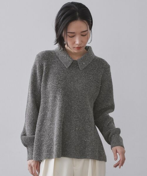 OPAQUE.CLIP / オペーク ドット クリップ ニット・セーター | スパンコールラメ衿2WAYペプラムニット【洗濯機OK】 | 詳細22