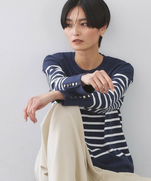 OPAQUE.CLIP / オペーク ドット クリップ ニット・セーター | 金ボタン使いリラクシーニット【洗濯機OK】(ネイビー(394))