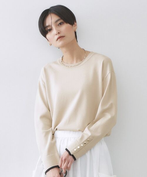 OPAQUE.CLIP / オペーク ドット クリップ ニット・セーター | 金ボタン使いリラクシーニット【洗濯機OK】(ライトベージュ(051))