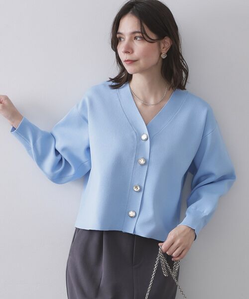 OPAQUE.CLIP / オペーク ドット クリップ カーディガン・ボレロ | ゴールドビックボタンVネックニットカーディガン【洗濯機OK】 | 詳細9