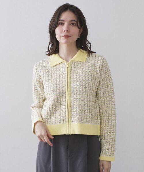 OPAQUE.CLIP / オペーク ドット クリップ カーディガン・ボレロ | ツイードライクZIPニットカーディガン | 詳細9