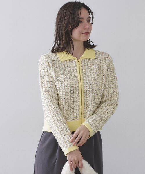 OPAQUE.CLIP / オペーク ドット クリップ カーディガン・ボレロ | ツイードライクZIPニットカーディガン(イエロー(431))