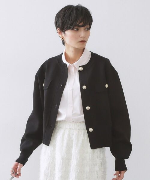 OPAQUE.CLIP / オペーク ドット クリップ カーディガン・ボレロ | フラップポケット金ボタンニットカーディガン【洗濯機OK】(ブラック(019))