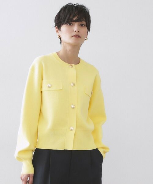 OPAQUE.CLIP / オペーク ドット クリップ カーディガン・ボレロ | フラップポケット金ボタンニットカーディガン【洗濯機OK】(イエロー(031))