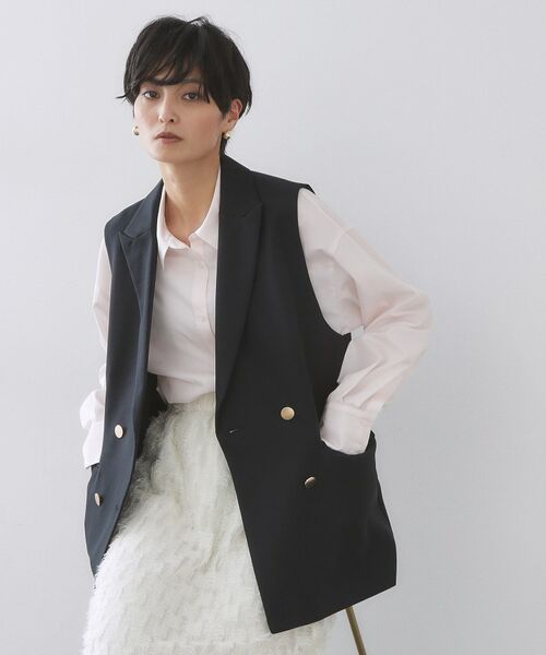 OPAQUE.CLIP / オペーク ドット クリップ ベスト | 金ボタンダブルブレストテーラードジレ/セットアップ対応【洗える】(ネイビー(094))