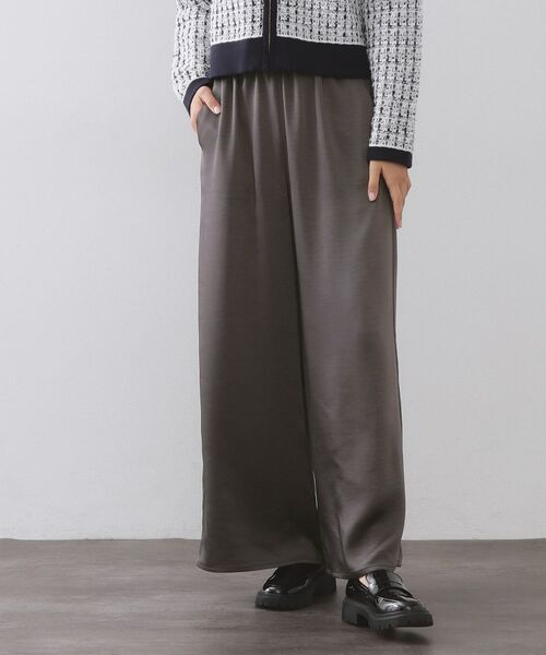 OPAQUE.CLIP / オペーク ドット クリップ パンツ | サテンイージーワイドパンツ【洗濯機OK】(チャコールグレー(014))
