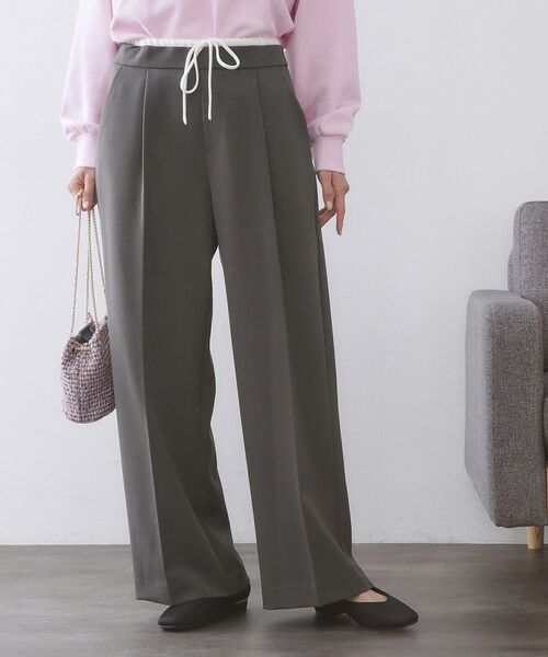 OPAQUE.CLIP / オペーク ドット クリップ パンツ | サテンレイヤード風ワイドパンツ【洗濯機OK】（チャコールグレー(014)）