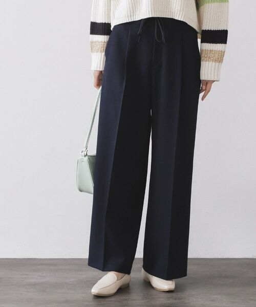 OPAQUE.CLIP / オペーク ドット クリップ パンツ | サテンレイヤード風ワイドパンツ【洗濯機OK】（ネイビー(094)）