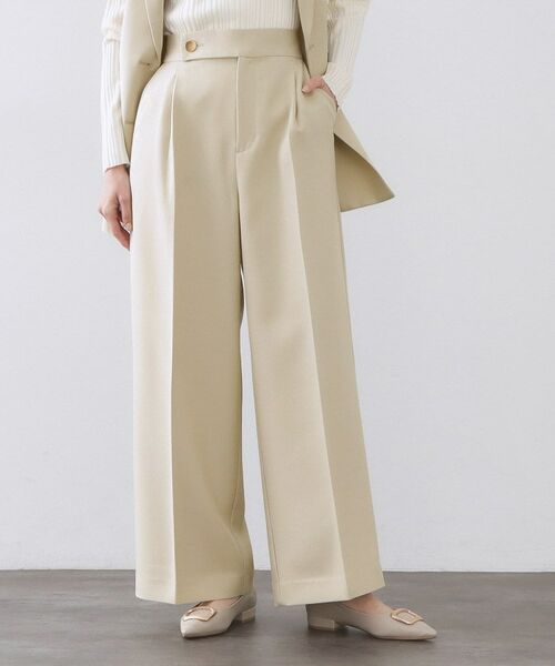 OPAQUE.CLIP / オペーク ドット クリップ パンツ | 金ボタンデザインワイドパンツ／セットアップ対応【洗濯機OK】（ライトベージュ(051)）