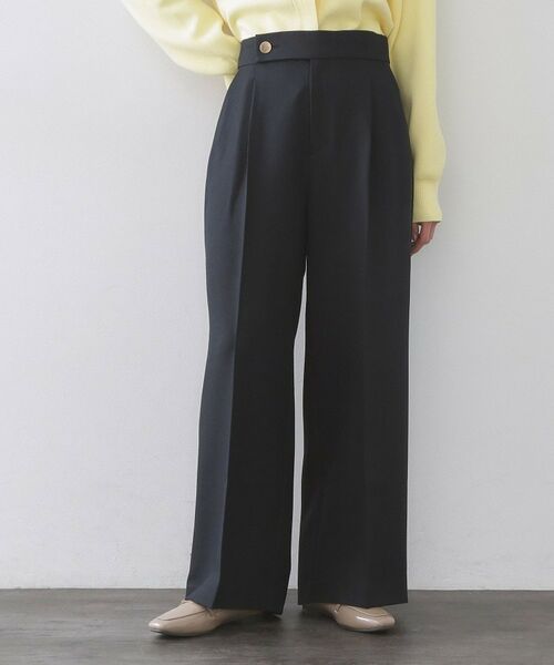 OPAQUE.CLIP / オペーク ドット クリップ パンツ | 金ボタンデザインワイドパンツ／セットアップ対応【洗濯機OK】（ネイビー(094)）