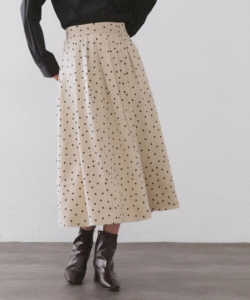 OPAQUE.CLIP / オペーク ドット クリップ ロング・マキシ丈スカート | カラードットフレアスカート【洗濯機OK】(ライトベージュ(151))