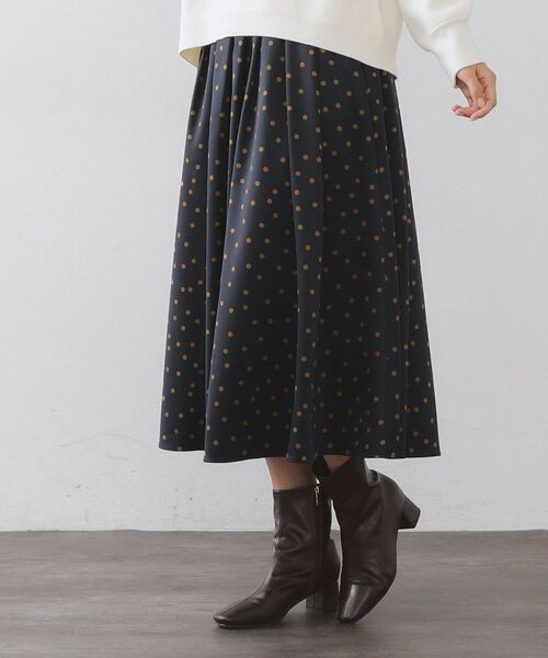 OPAQUE.CLIP / オペーク ドット クリップ ロング・マキシ丈スカート | カラードットフレアスカート【洗濯機OK】(ネイビー(194))