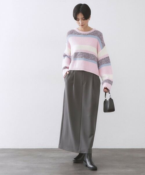 OPAQUE.CLIP / オペーク ドット クリップ ロング・マキシ丈スカート | ボーダーリブ使いナロースカート【洗濯機OK】 | 詳細2