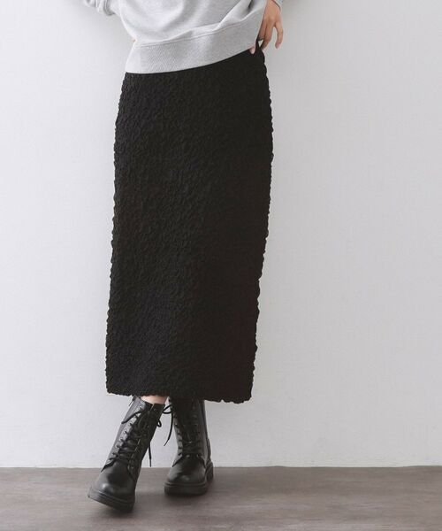 OPAQUE.CLIP / オペーク ドット クリップ ロング・マキシ丈スカート | ジャカード編みニットナロースカート【洗える】（ブラック(019)）