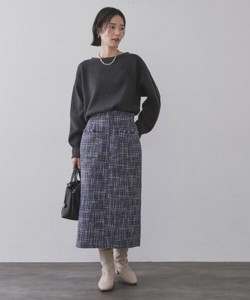 OPAQUE.CLIP / オペーク ドット クリップ ロング・マキシ丈スカート | ファンシーツイードナロースカート【洗濯機OK】 | 詳細2