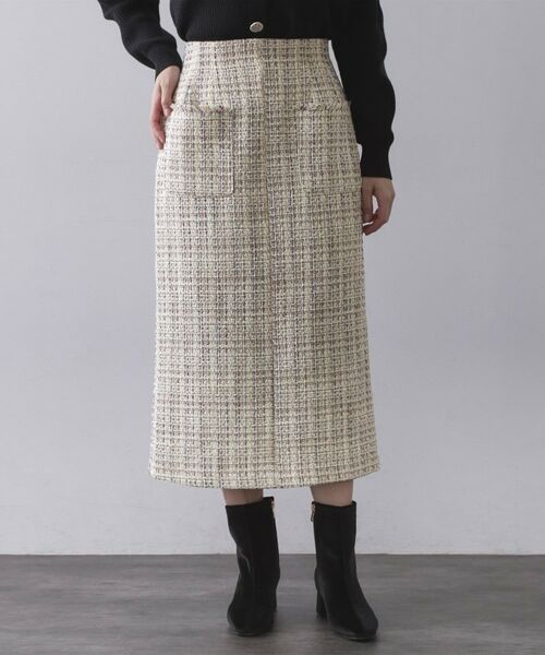 OPAQUE.CLIP / オペーク ドット クリップ ロング・マキシ丈スカート | ファンシーツイードナロースカート【洗濯機OK】 | 詳細9