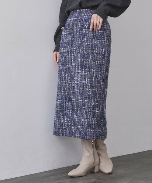 OPAQUE.CLIP / オペーク ドット クリップ ロング・マキシ丈スカート | ファンシーツイードナロースカート【洗濯機OK】(ネイビー(494))