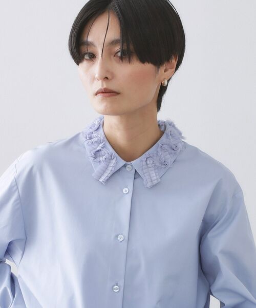 OPAQUE.CLIP / オペーク ドット クリップ シャツ・ブラウス | 襟チュールシャツ【洗濯機OK】（ブルー(091)）