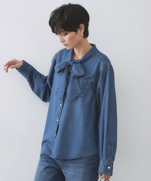 OPAQUE.CLIP / オペーク ドット クリップ シャツ・ブラウス | セルロース混デニムボウタイブラウス【洗濯機OK】 | 詳細1