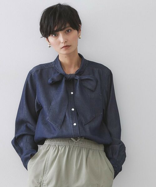OPAQUE.CLIP / オペーク ドット クリップ シャツ・ブラウス | セルロース混デニムボウタイブラウス【洗濯機OK】(ネイビー(094))