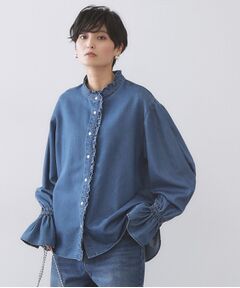 OPAQUE.CLIP / オペーク ドット クリップ シャツ・ブラウス | セルロース混デニムフリルブラウス【洗濯機OK】
