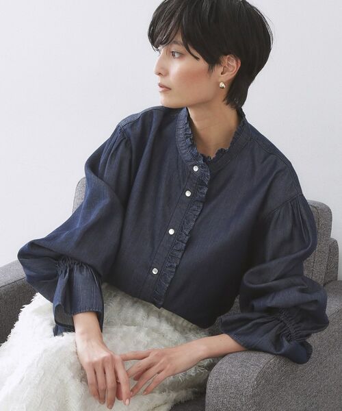 OPAQUE.CLIP / オペーク ドット クリップ シャツ・ブラウス | セルロース混デニムフリルブラウス【洗濯機OK】(ネイビー(094))