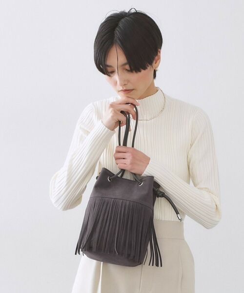 OPAQUE.CLIP / オペーク ドット クリップ トートバッグ | 【2WAY】フリンジ巾着ミニトート（チャコールグレー(014)）