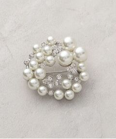 フェイクパール×ビジュー ラウンドブローチ