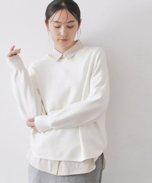 OPAQUE.CLIP / オペーク ドット クリップ ニット・セーター | ヘンリーネックニット／前後2WAY【洗濯機OK】（ホワイト(001)）