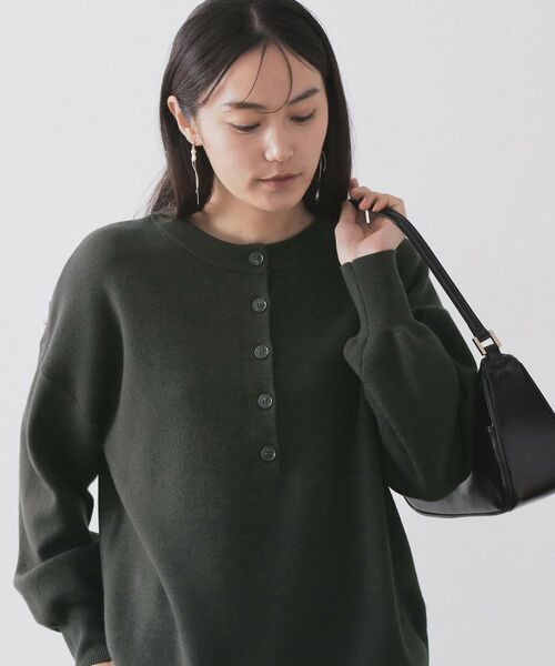 OPAQUE.CLIP / オペーク ドット クリップ ニット・セーター | ヘンリーネックニット／前後2WAY【洗濯機OK】（チャコールグレー(014)）