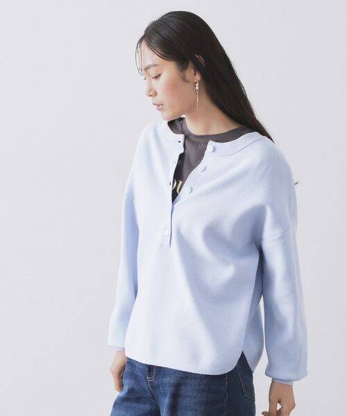 OPAQUE.CLIP / オペーク ドット クリップ ニット・セーター | ヘンリーネックニット／前後2WAY【洗濯機OK】（サックスブルー(090)）