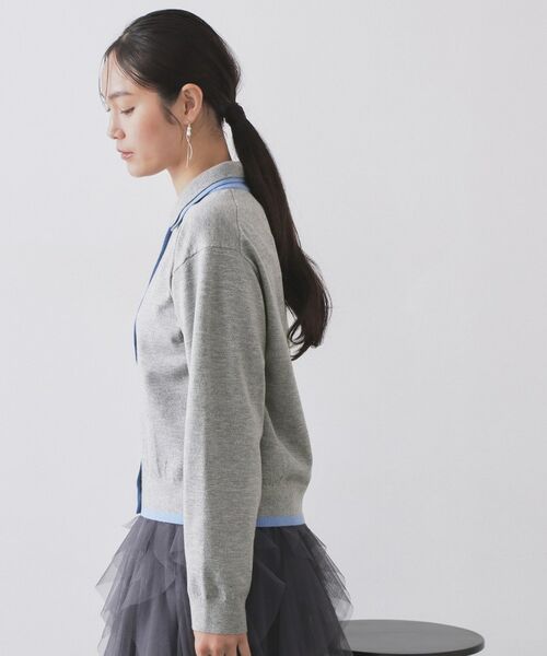 OPAQUE.CLIP / オペーク ドット クリップ ニット・セーター | ダブルカラーポロ衿配色ニット【洗濯機OK】 | 詳細1