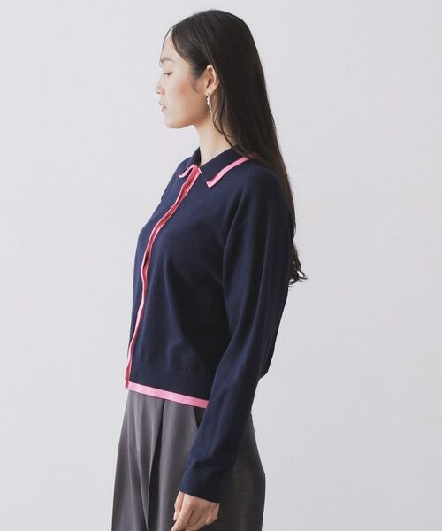 OPAQUE.CLIP / オペーク ドット クリップ ニット・セーター | ダブルカラーポロ衿配色ニット【洗濯機OK】 | 詳細10