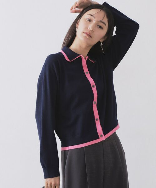 OPAQUE.CLIP / オペーク ドット クリップ ニット・セーター | ダブルカラーポロ衿配色ニット【洗濯機OK】 | 詳細5