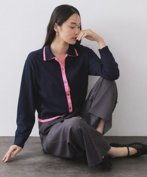 OPAQUE.CLIP / オペーク ドット クリップ ニット・セーター | ダブルカラーポロ衿配色ニット【洗濯機OK】 | 詳細6